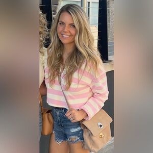 Pink and Cream Striped Cropped Sweater